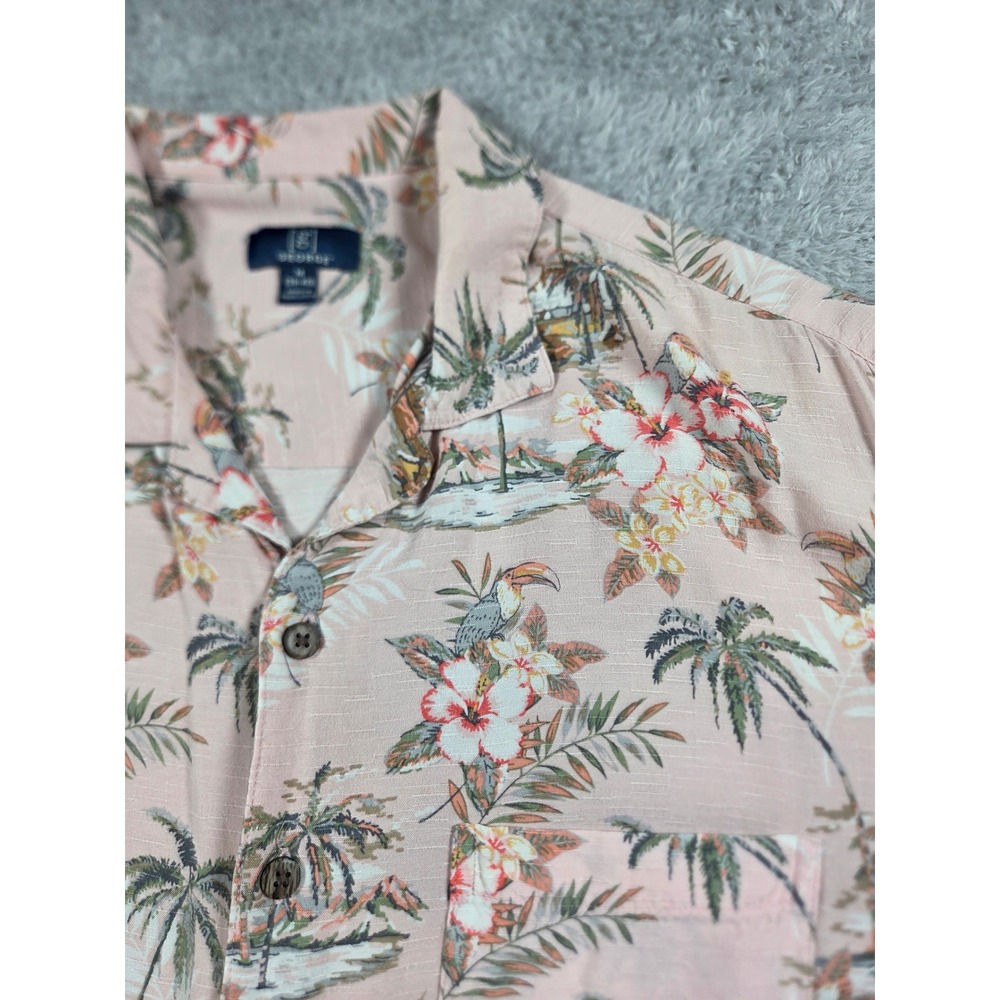 George Mens Pink Tropical Floral Toucan Button Down Shirt XL 46-48